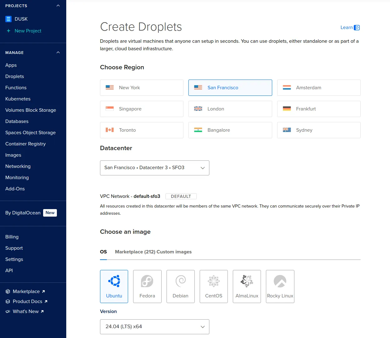 Select region and image for the droplet.