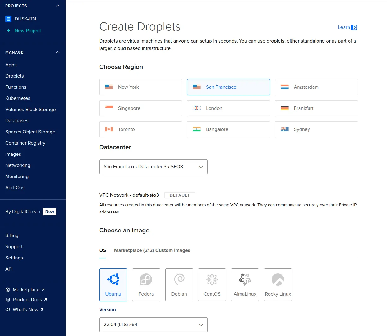 Select region and image for the droplet.